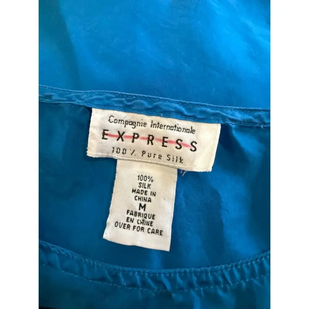 Vintage Express Silk Sleeveless Top Turquoise M